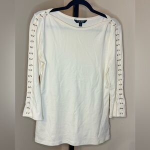 NWOT Ralph Lauren Cream Long Sleeve Top with Embellishments